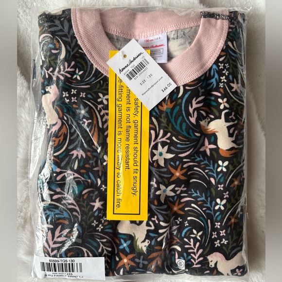 Hanna Andersson Organic Cotton Long John Pajama Set-Floral Unicorn Pattern Sz 8 - Picture 2 of 4